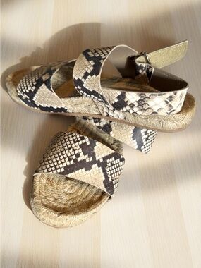 Snake Print Espadrille Sandals in Beige and Black-Made in Italy
